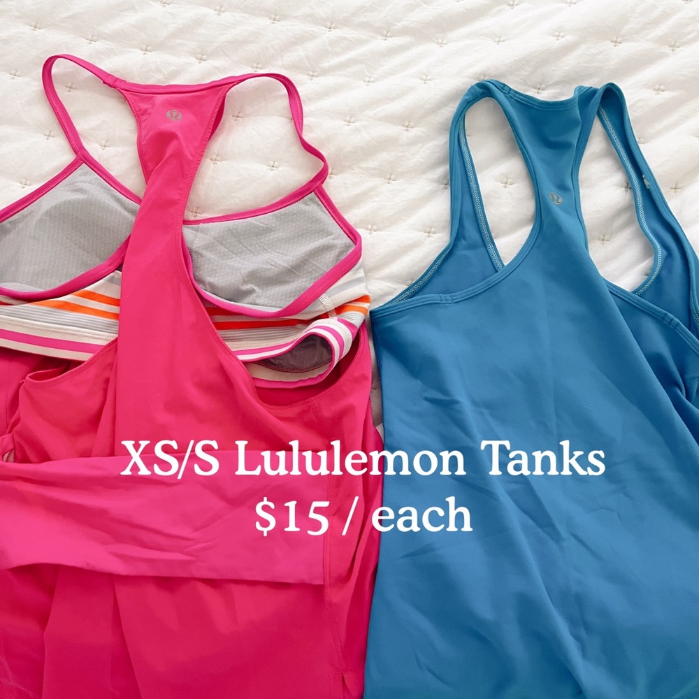 Lululemon Athletica Pink and Blue Fitted Crop Tank Tops